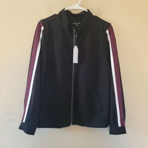 UNIVERSAL STANDARD Full Zip Track Jacket Size 2xs 6-8 Black Burgundy Zip Pockets